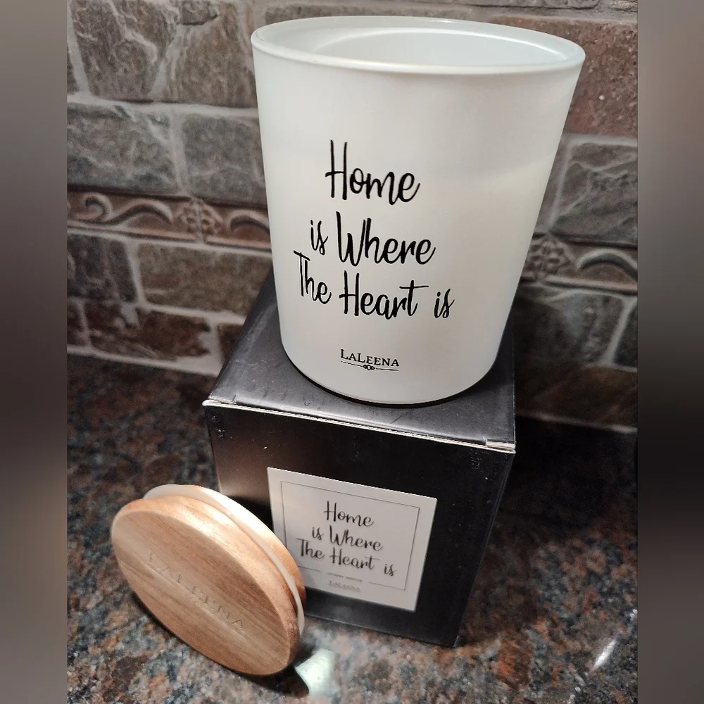LaLeena 'Home is Where The Heart Is' White Decorative Candle, in Ocean Breeze